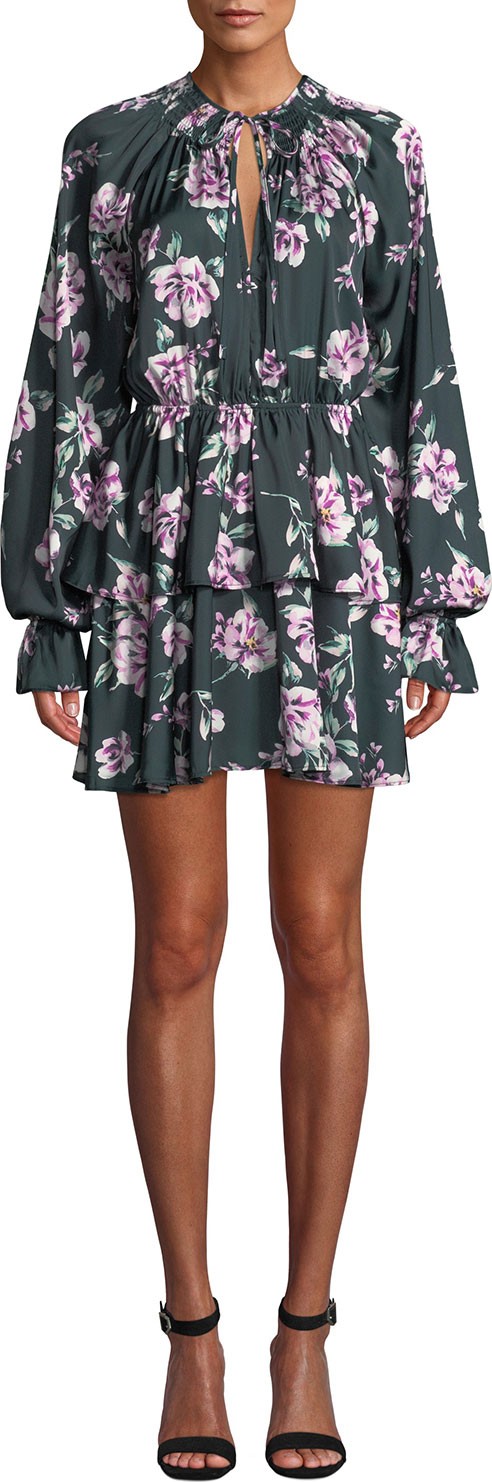 TULAROSA Kenya Tiered Floral Long-Sleeve Mini Dress