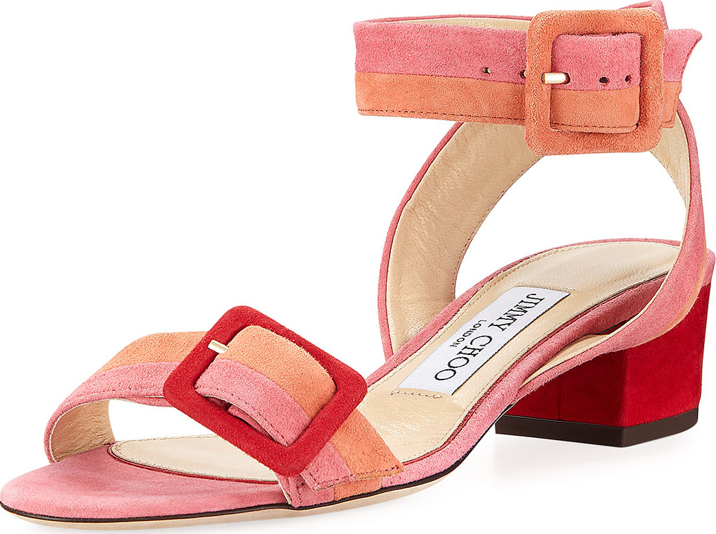 Jimmy Choo Dacha Low-Heel Suede Colorblock Sandal