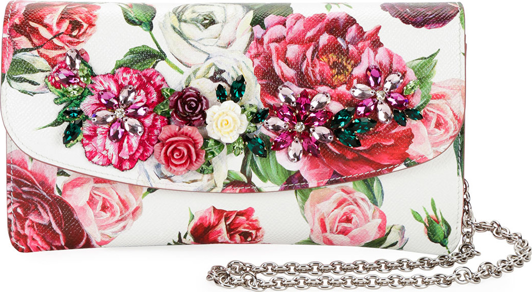 Dolce & Gabbana Floral-Print Leather Wallet on Chain