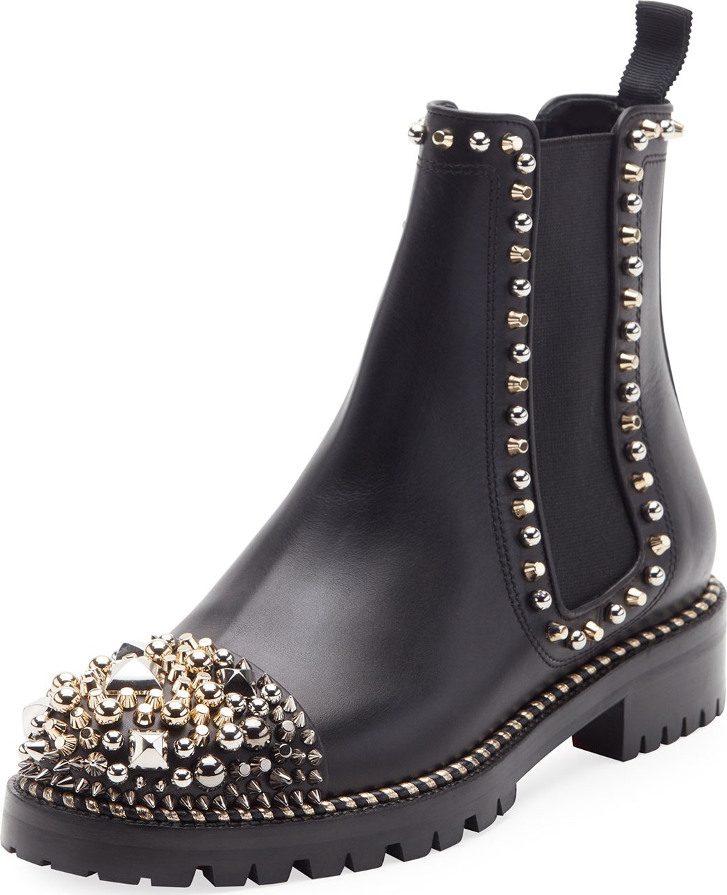 Christian Louboutin Chasse A Clou Flat Chelsea Booties, Black Christian Louboutin Chasse A Clou Flat Chelsea Booties, Black