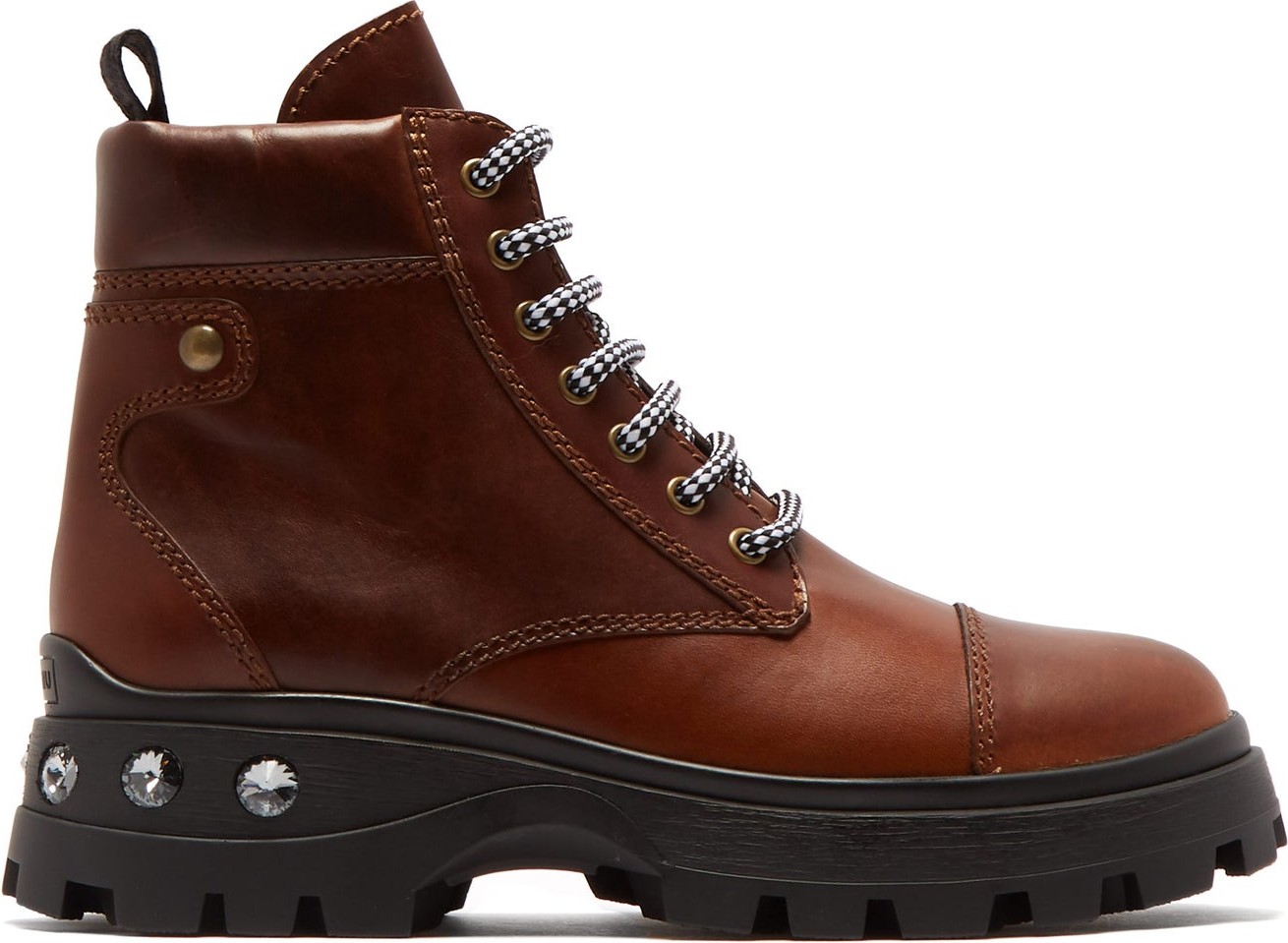 Miu Miu Crystal-heel lace-up leather boots