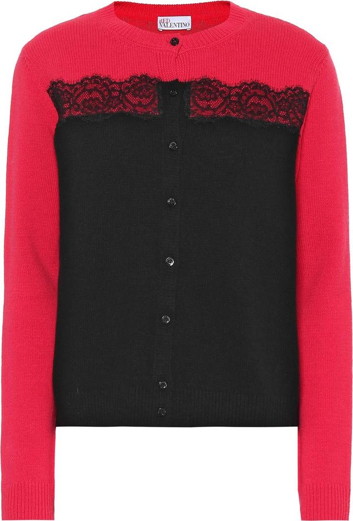 RED Valentino Lace-trimmed virgin wool cardigan