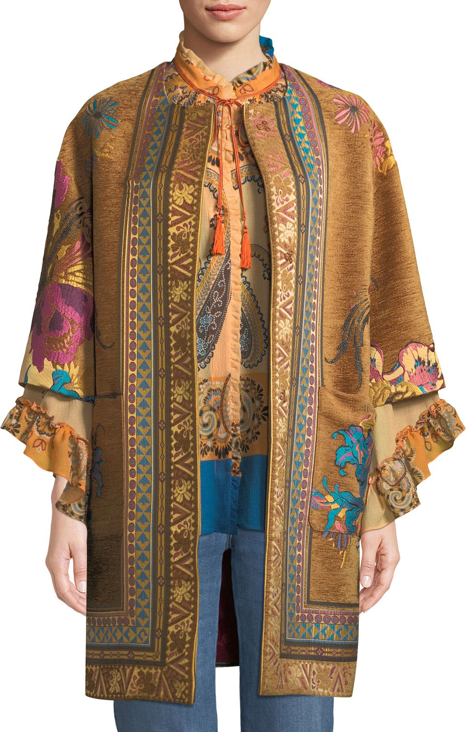 Etro Ribbon & Embroidery Velvet Topper Jacket