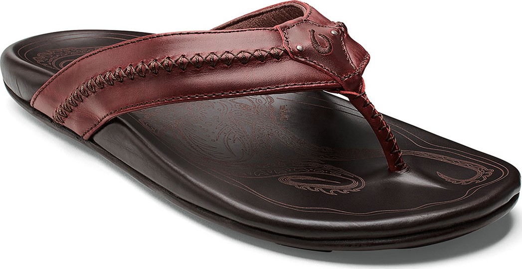 Olukai Men's Mea Ola Leather Thong Sandals, Brown/Red