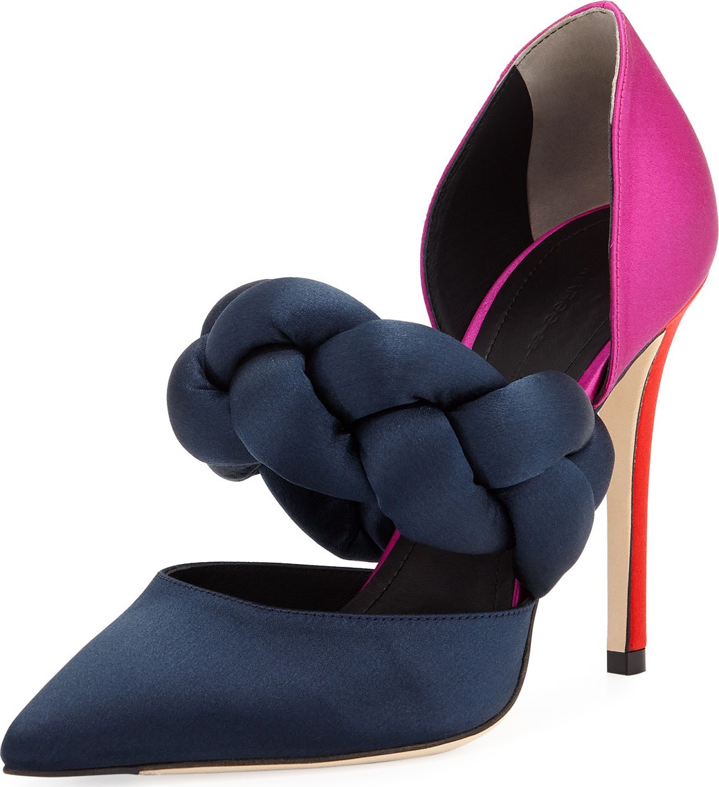 Marco De Vincenzo Colorblock Satin and Leather Pumps