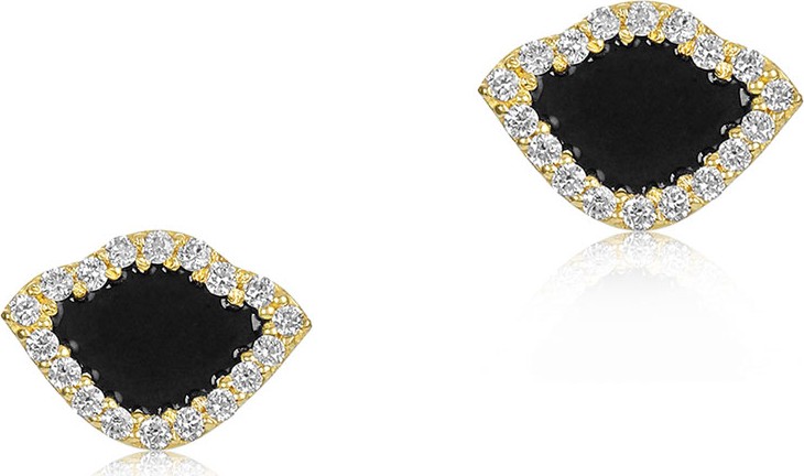 Legend Amrapali 18k Kamalini Lotus Stud Earrings w/ Diamonds & Black Enamel, 0.2448tcw