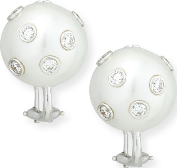 Assael South Sea Pearl & Bezel-Set Diamond Button Clip Earrings