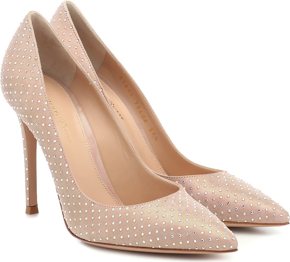 Gianvito Rossi Crystal-embellished satin pumps