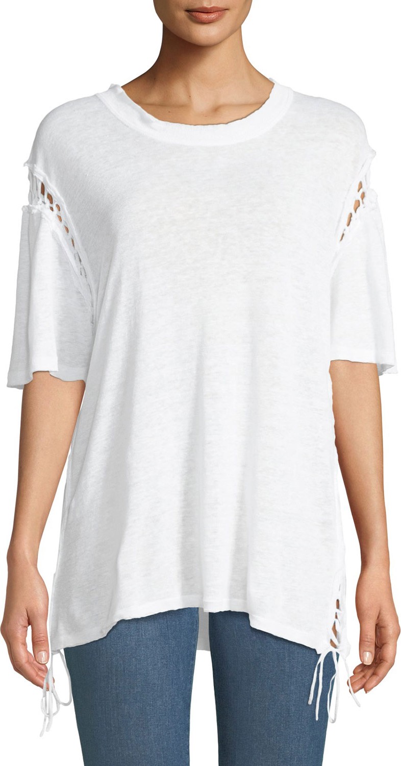 IRO Valiant Scoop-Neck Short-Sleeve Tee w/ Cutouts & Lace-Up Sides