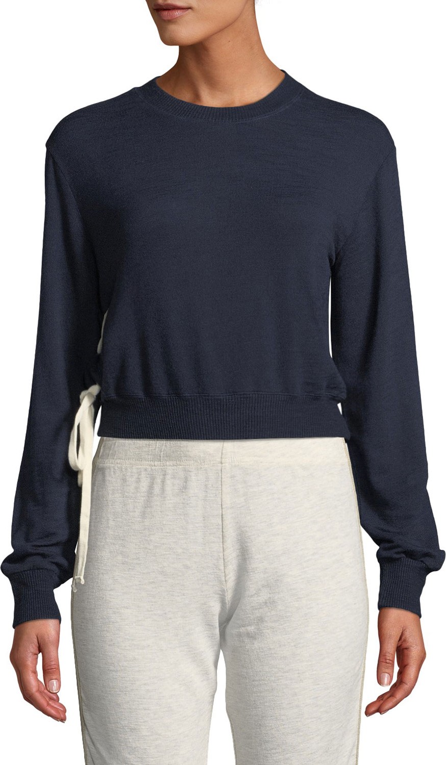 MONROW Lace-Up High-Neck Pullover Sweatshirt