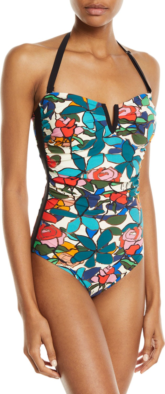 Shan Mosaic Floral Bandeau One-Piece Swimsuit