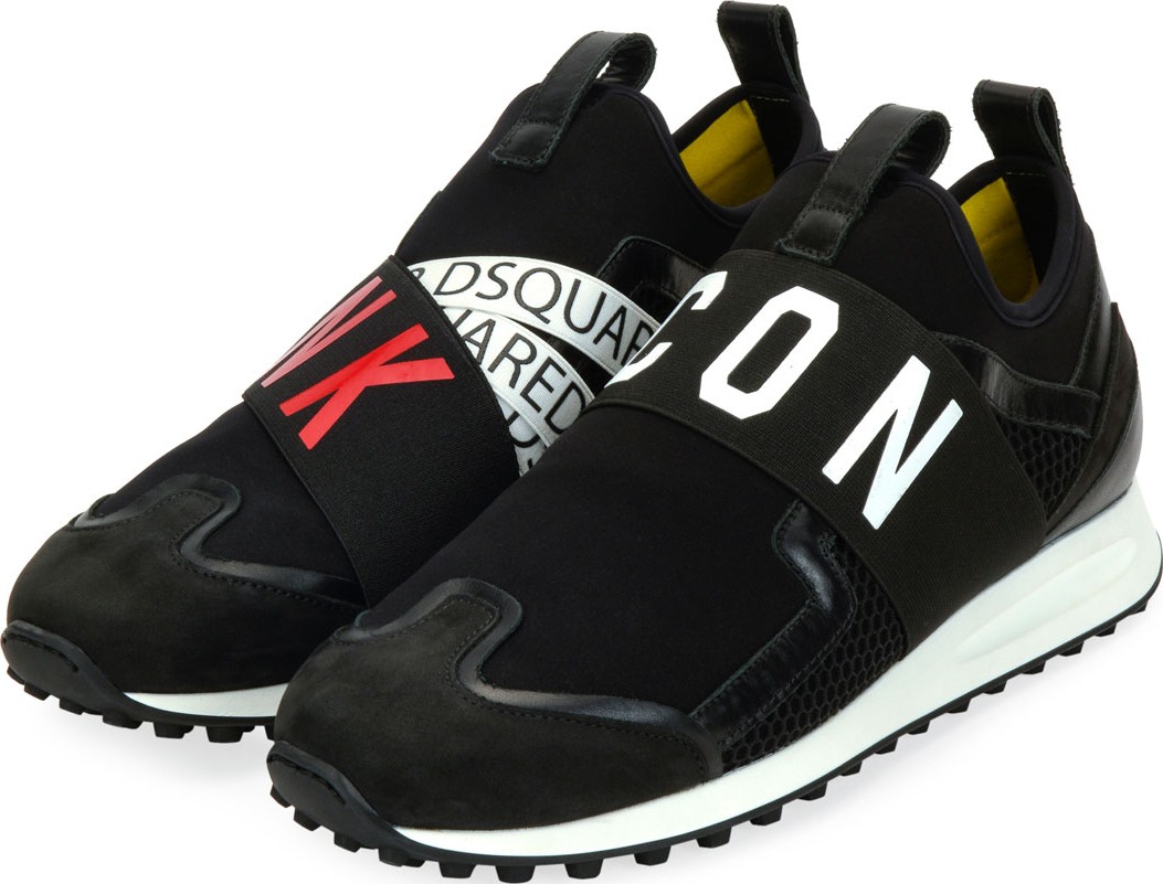DSQUARED2 Men's Punk Icon Neoprene & Leather Trainer Sneakers DSQUARED2 Men's Punk Icon Neoprene & Leather Trainer Sneakers
