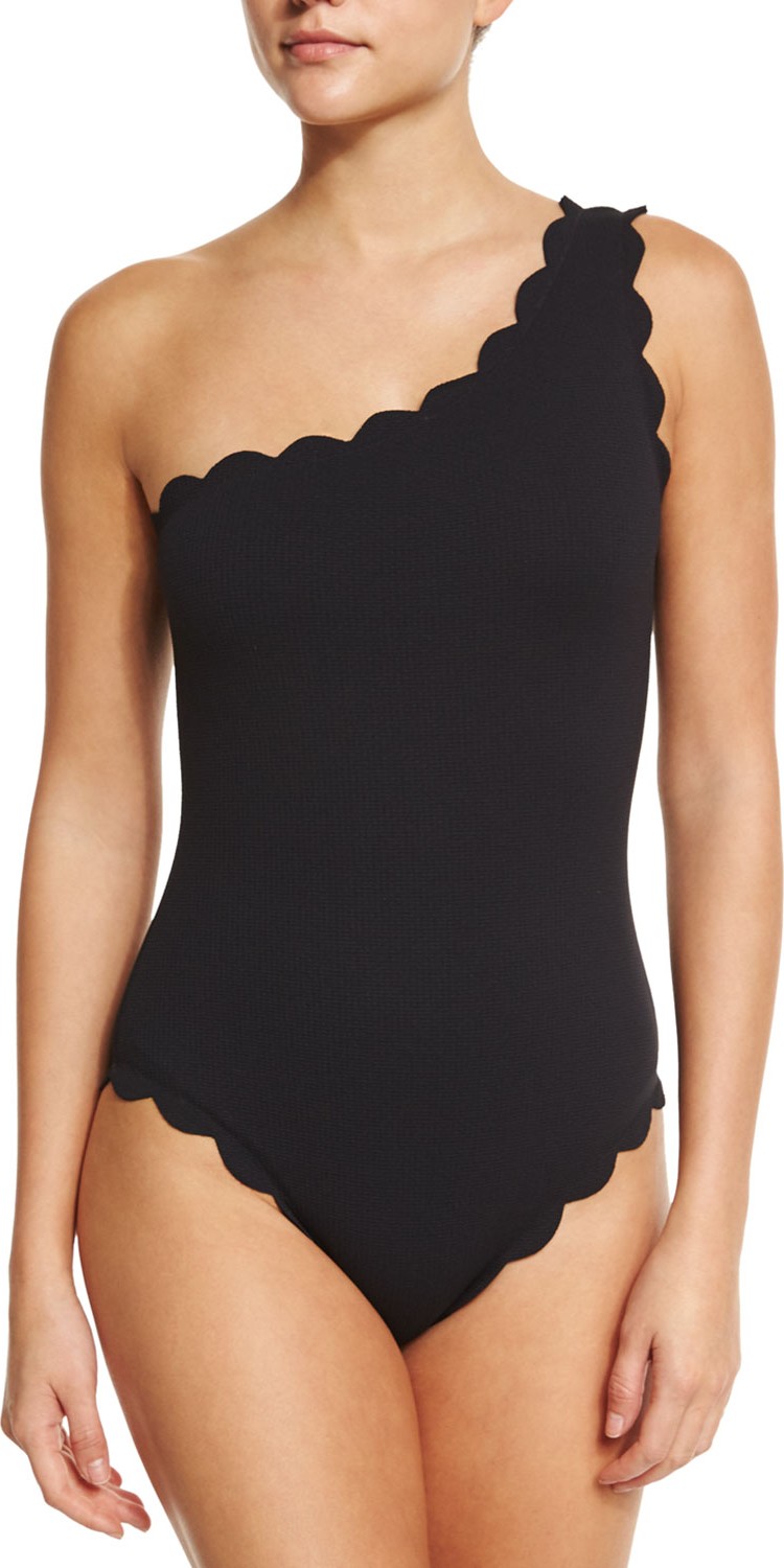 Marysia Santa Barbara One-Shoulder Maillot Swimsuit, Black