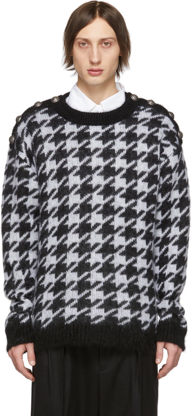 Balmain Black & White Angora Houndstooth Sweater