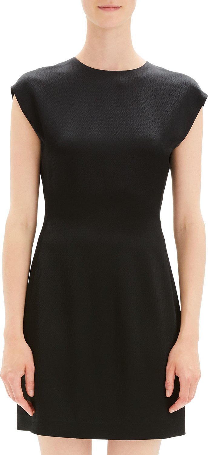 Theory Structured Fitted Short-Sleeve Cocktail Dress