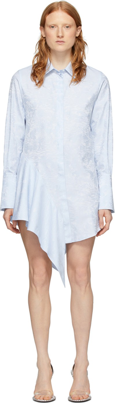 Off White Blue Waves Asymmetrical Dress