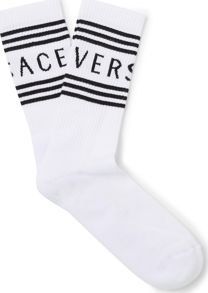 Versace Logo-Intarsia Stretch Cotton-Blend Socks