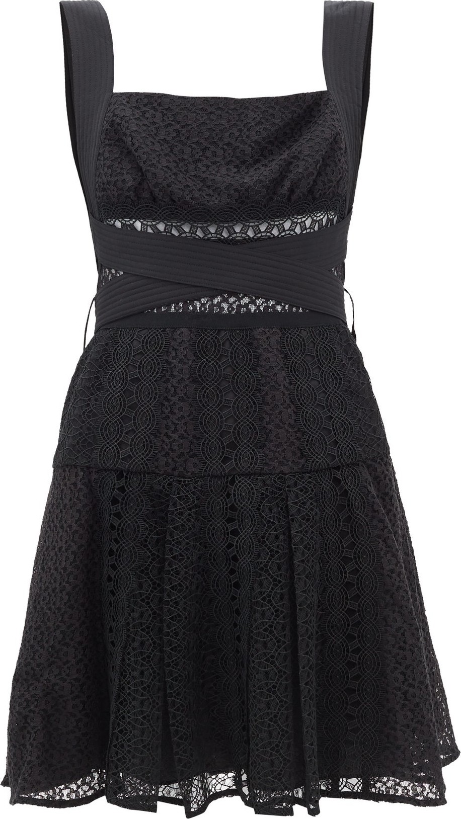 Self Portrait Panelled cotton-blend guipure lace mini dress