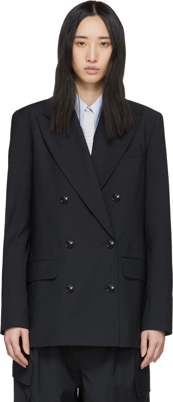 Tibi Navy Wool Double-Breasted Blazer