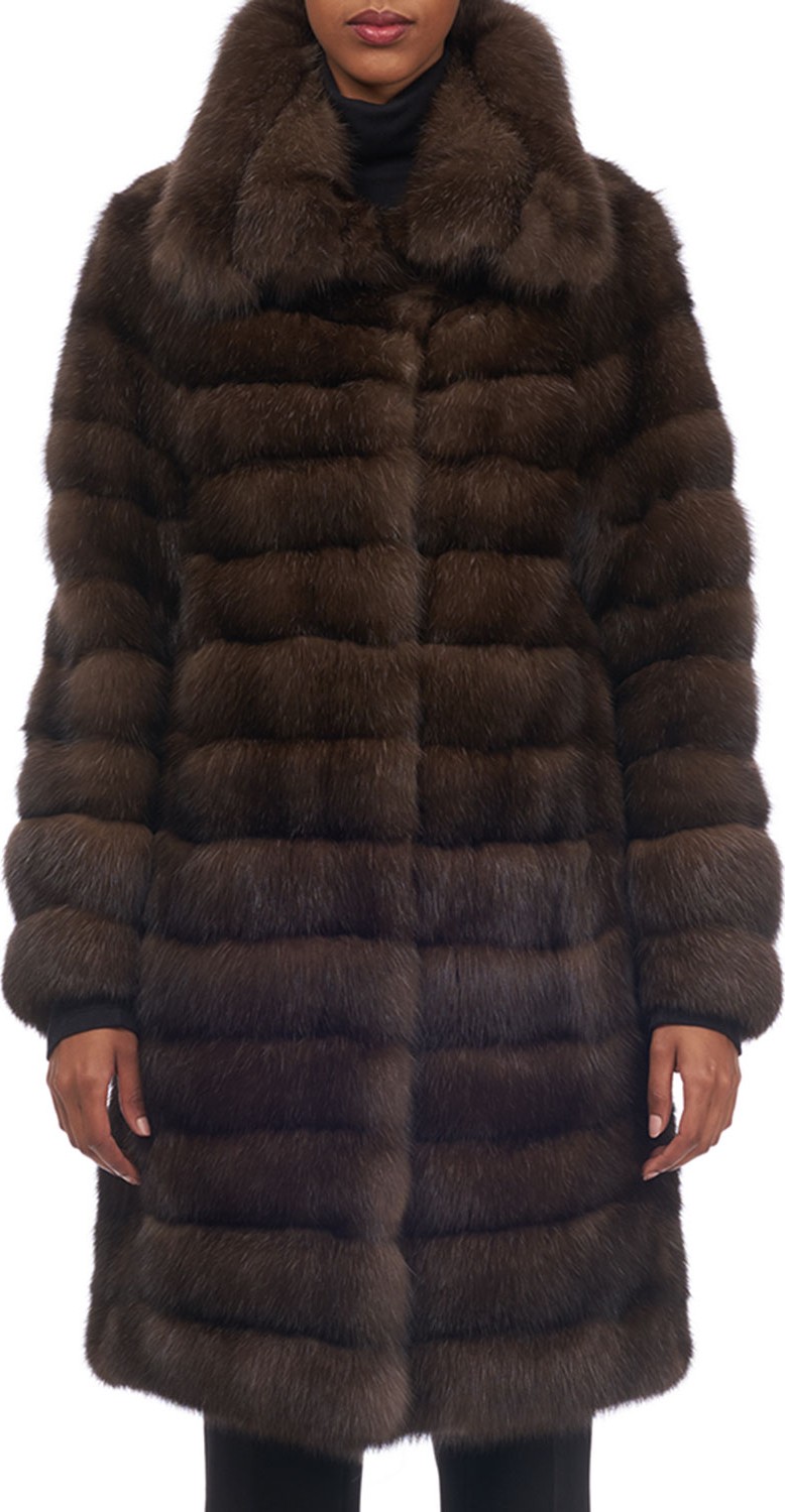 Tsoukas Spread-Collar Sable Fur Stroller Coat