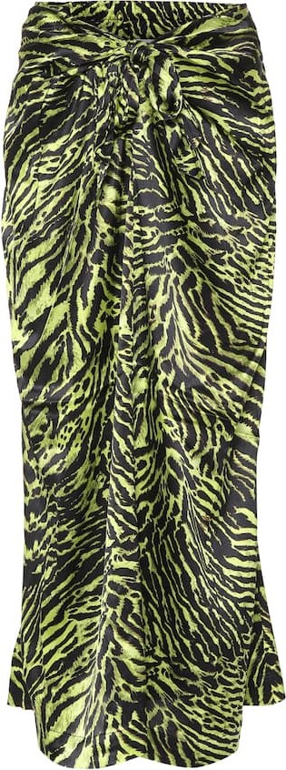 Ganni Tiger-print stretch-silk midi skirt