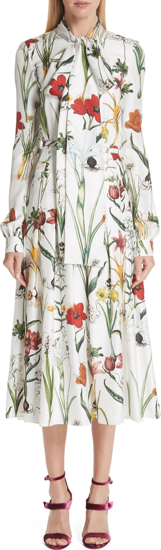 Oscar De La Renta Harvest Floral Silk Twill Dress