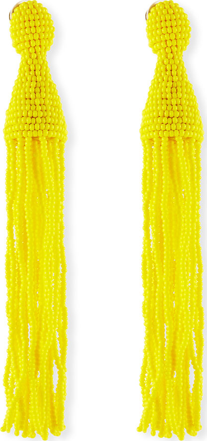 Oscar De La Renta Long Seed-Bead Tassel Clip-On Earrings