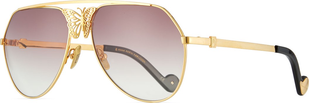 Anna Karin Karlsson Miss Rosell Gradient Aviator Sunglasses w/ 3D Butterfly