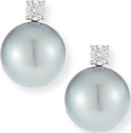 Belpearl 18k Diamond & Gray Tahitian Pearl Earrings