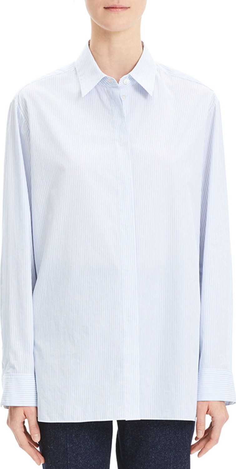 Theory Classic Striped Shirting Button-Up Top
