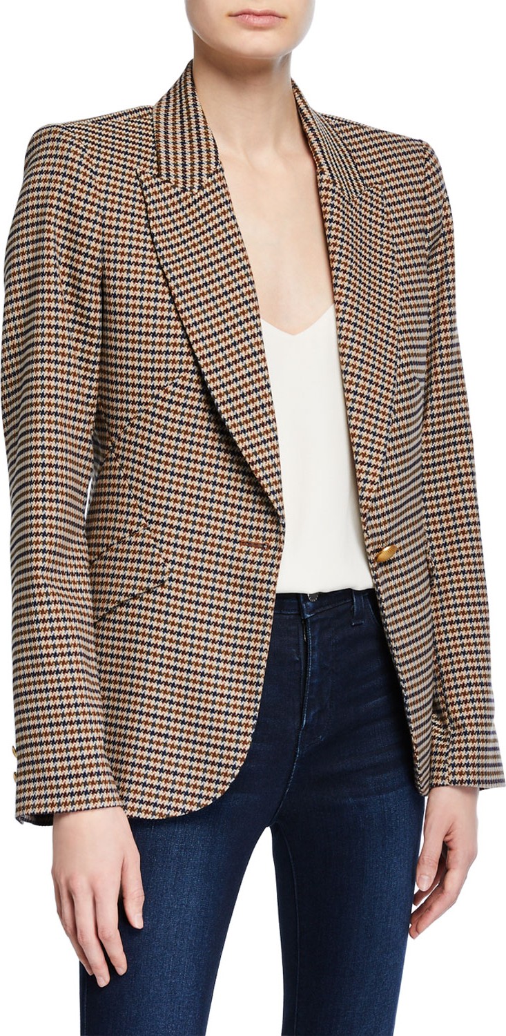 L'AGENCE Chamberlain Houndstooth Single-Button Blazer