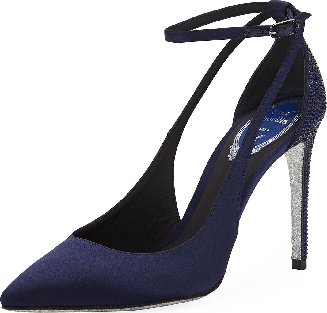 Rene Caovilla Evania Satin Pointed Pumps