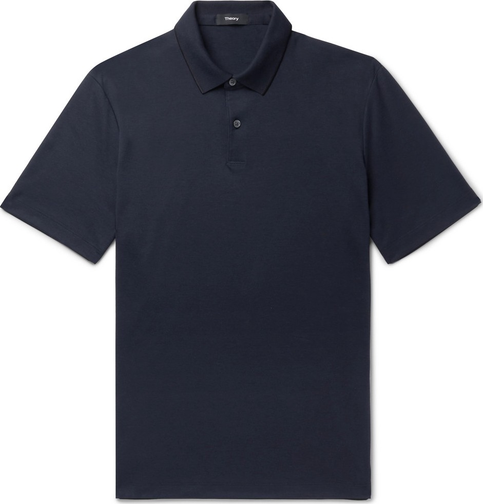 Theory Contrast-Tipped Pima Cotton-Blend Piqué Polo Shirt
