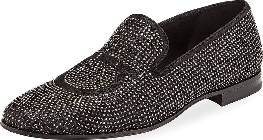 Salvatore Ferragamo Men's Beverly Studded Suede Venetian Loafer