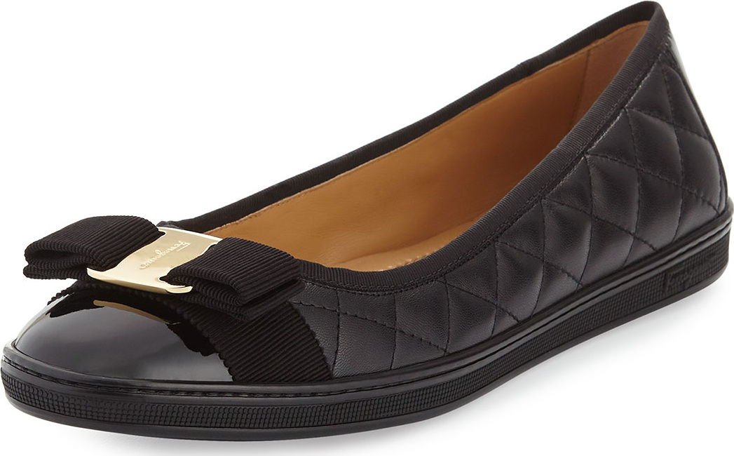 Salvatore Ferragamo Rufina Quilted Ballerina Flat, Black