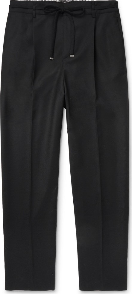 Saint Laurent Black Tapered Wool Drawstring Trousers