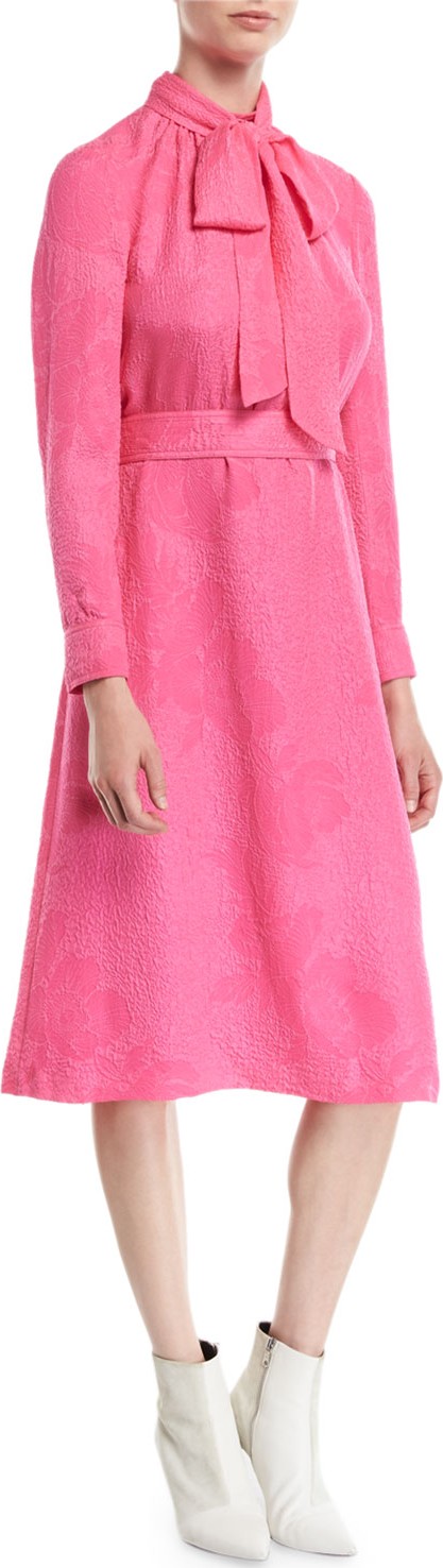 Tory Burch Brielle Tie-Neck Floral Cloque Silk Dress