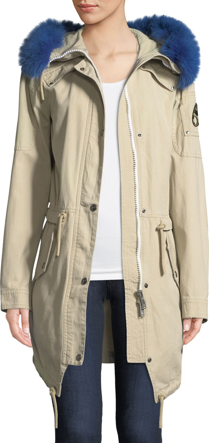 Moose Knuckles Mainville Canvas Parka Jacket w/ Removable Fur Trim