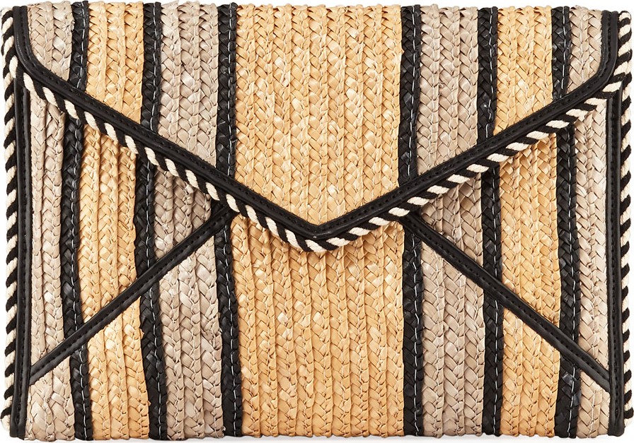 Rebecca Minkoff Leo Striped Straw Clutch Bag