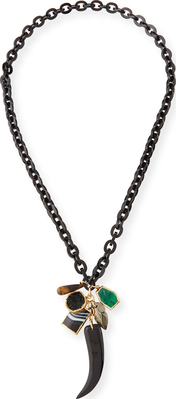 NEST Jewelry Horn-Link Mixed Pendant Necklace w/ Tusk, 40"