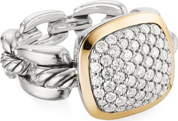David Yurman Wellesley Link Diamond & 18k Gold Ring, Size 9