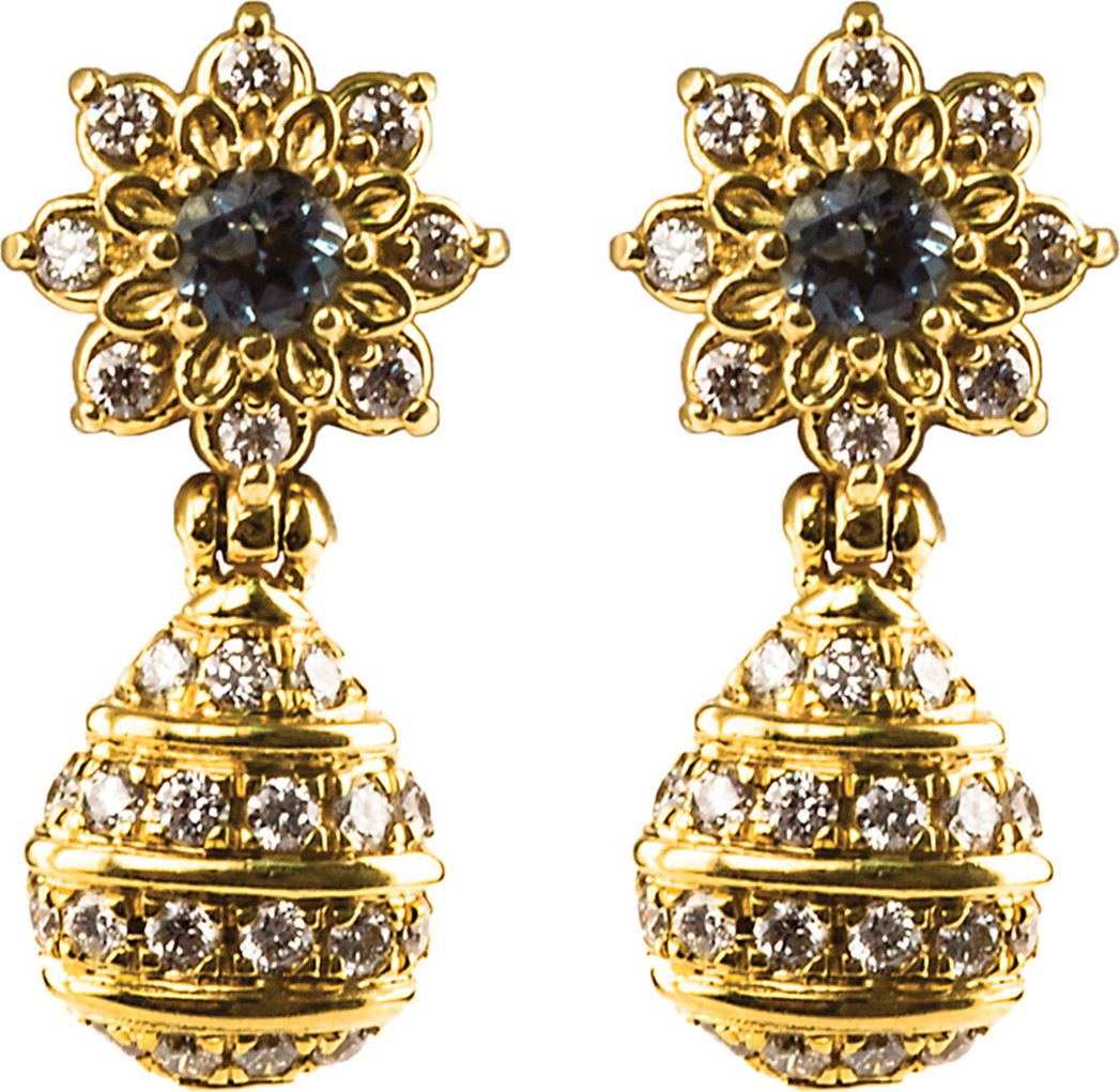 Konstantino 18k Yellow Gold Beehive Dangle Earrings with Aquamarine & Diamonds