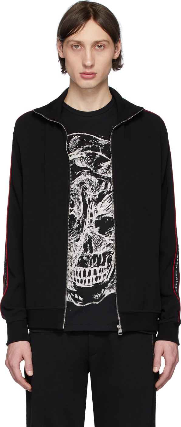 Alexander McQueen Black Crepe Logo Tape Track Jacket
