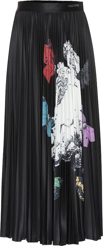 Valentino Printed satin midi skirt