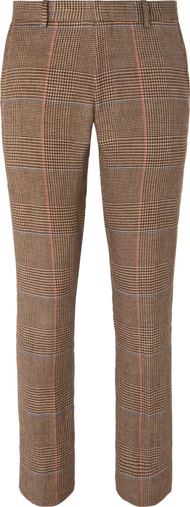 Dries Van Noten Brown Slim-Fit Cropped Prince of Wales Checked Linen Suit Trousers