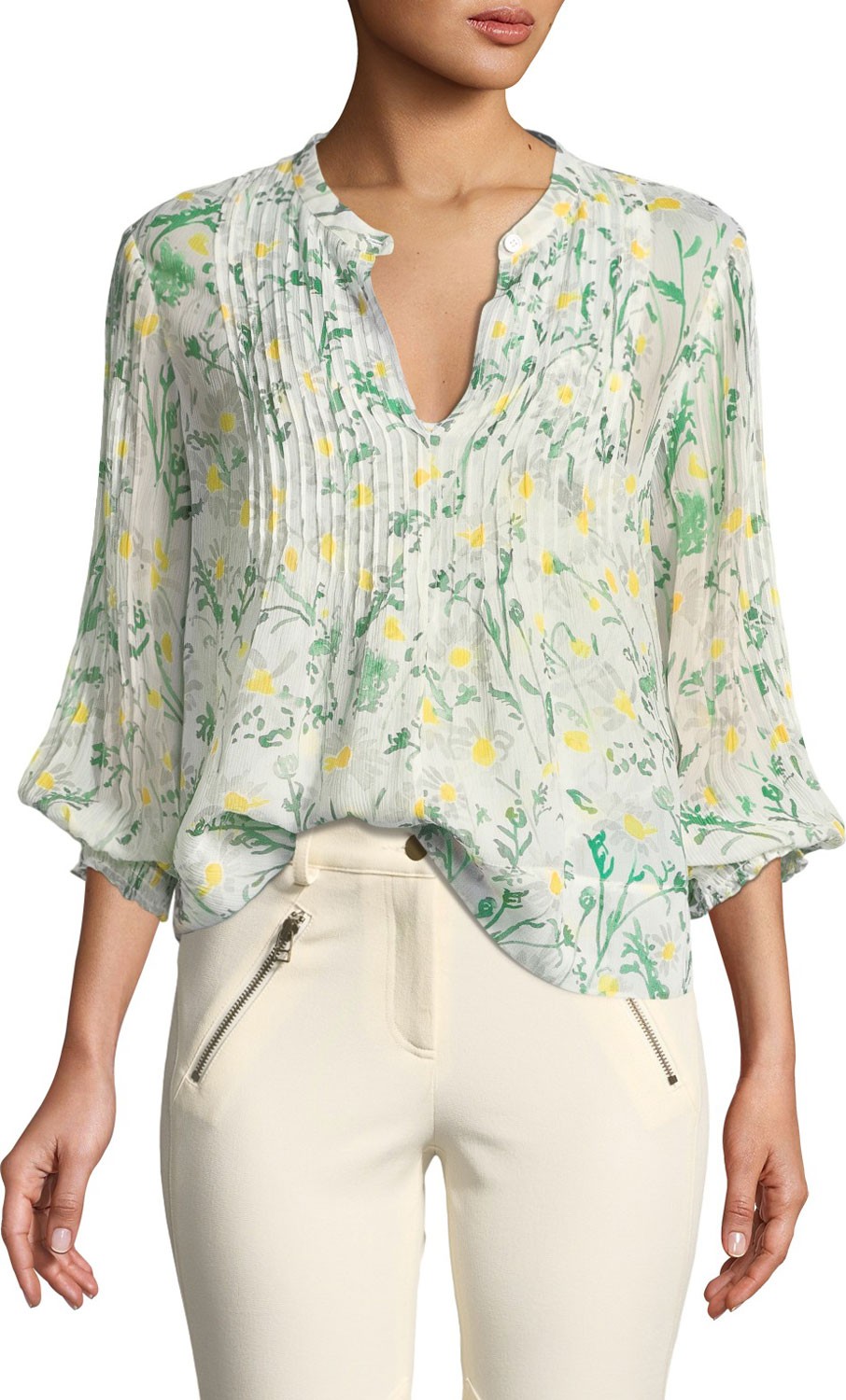 Veronica Beard Walker Pintucked Silk Blouse