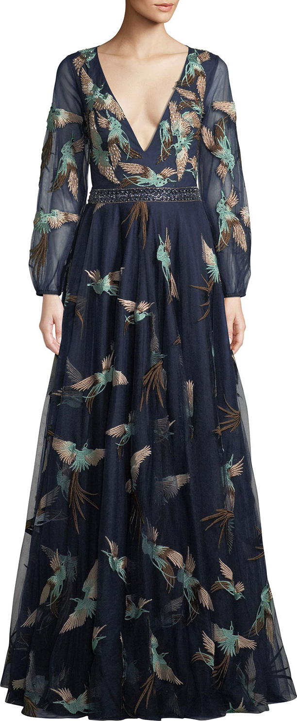 Jovani Embellished Gown w/ Bird Print