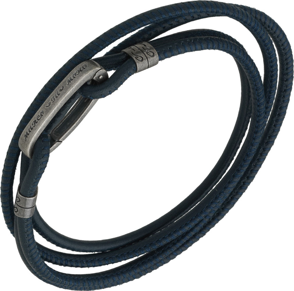 Marco Dal Maso Men's Leather 4-Wrap Bracelet, Blue