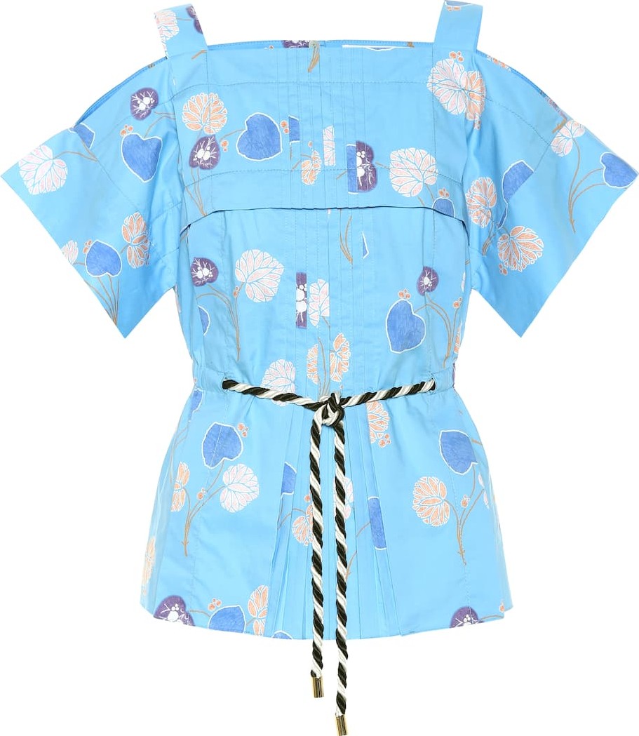 Peter Pilotto Printed cotton cold-shoulder top