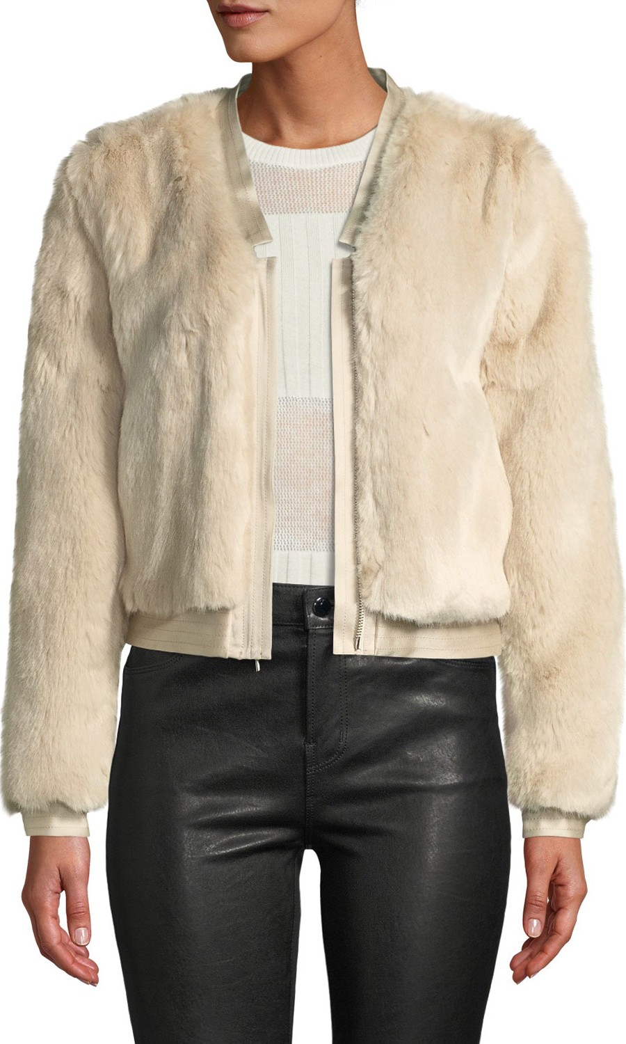 J BRAND Ashbey Faux-Fur Zip-Front Bomber Jacket